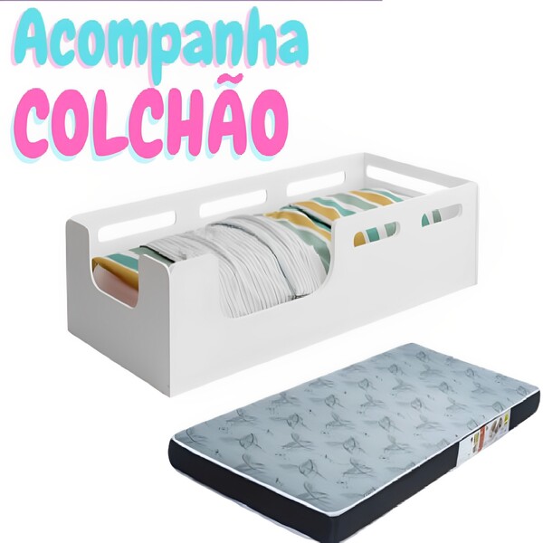 Cama Solteiro Montessori Acompanha Colchão Lika Branca