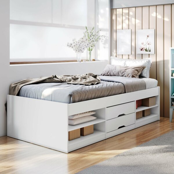 Cama Solteiro Multifuncional 2 Gavetas Kiara  Branco