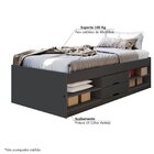 Cama Solteiro Multifuncional 2 Gavetas Kiara  Preto Fosco