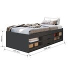 Cama Solteiro Multifuncional 2 Gavetas Kiara  Preto Fosco