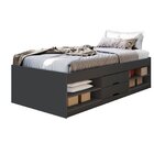 Cama Solteiro Multifuncional 2 Gavetas Kiara  Preto Fosco