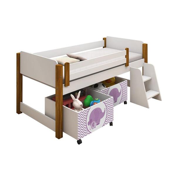 Cama Solteiro Paty Branco Com Mel Com Baú Adesivado Filhote R