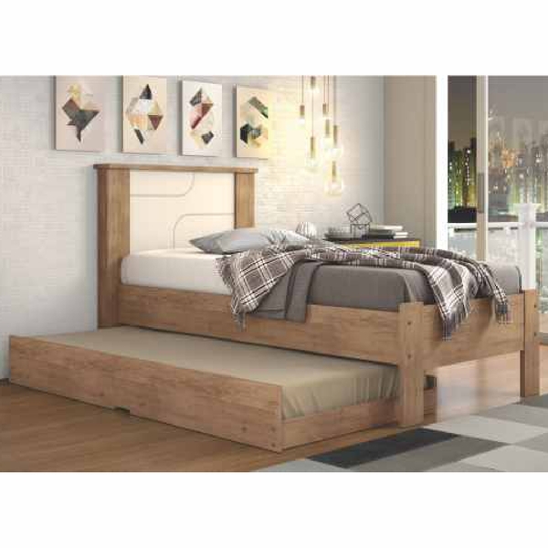 Cama Solteiro Pérola Com Auxiliar Conquista Moveis Amêndoa/of