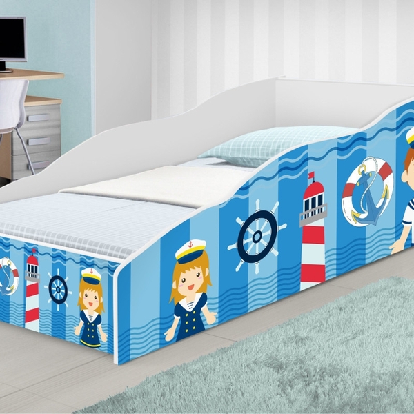 Cama Solteiro Play Marinheiros Menino Menina com Colchão