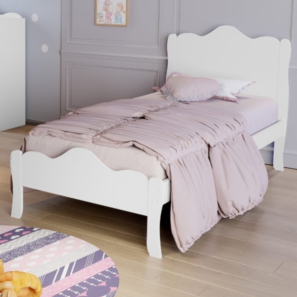Cama Solteiro Princesa Emily Branco Com Colchão