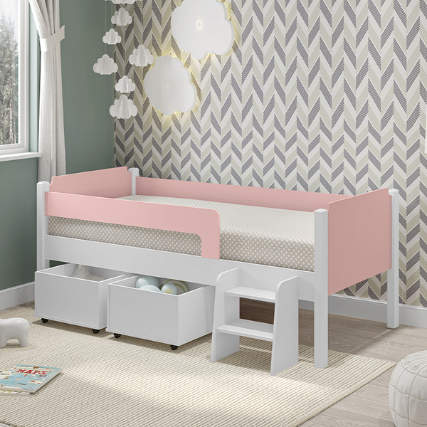 Cama Solteiro Quarto Bella Com 2 Baús Escada E Colchão