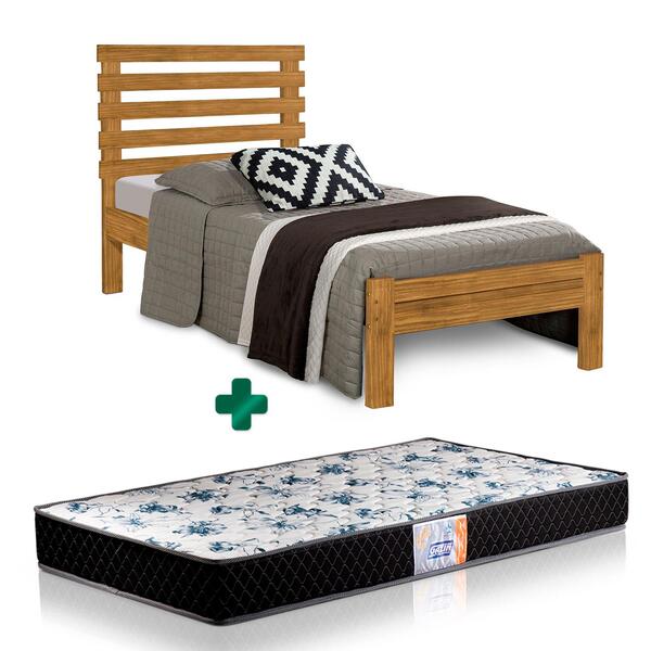 Cama Solteiro Rebeca New Imbuia Atraente Com Colchão Gazin