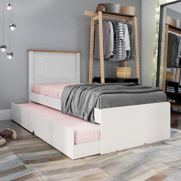 Cama Solteiro Roberta Auxiliar Off White Madeira Com Colchão | Leroy Merlin