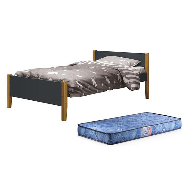 Cama Solteiro Simba Com Pés Amadeirado E Colchão D20 - Reller