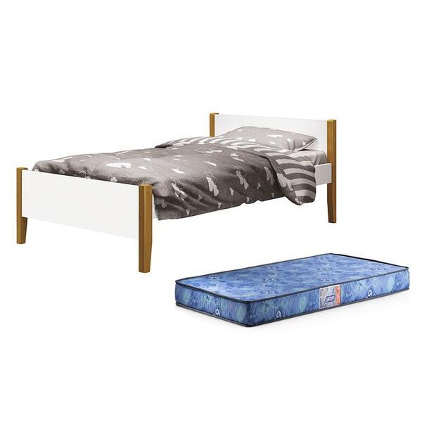 Cama Solteiro Simba Com Pés Amadeirado E Colchão D20 - Reller