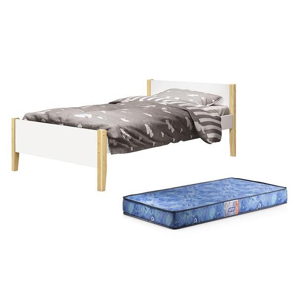 Cama Solteiro Simba Com Pés Madeira Natural E Colchão D20 - R