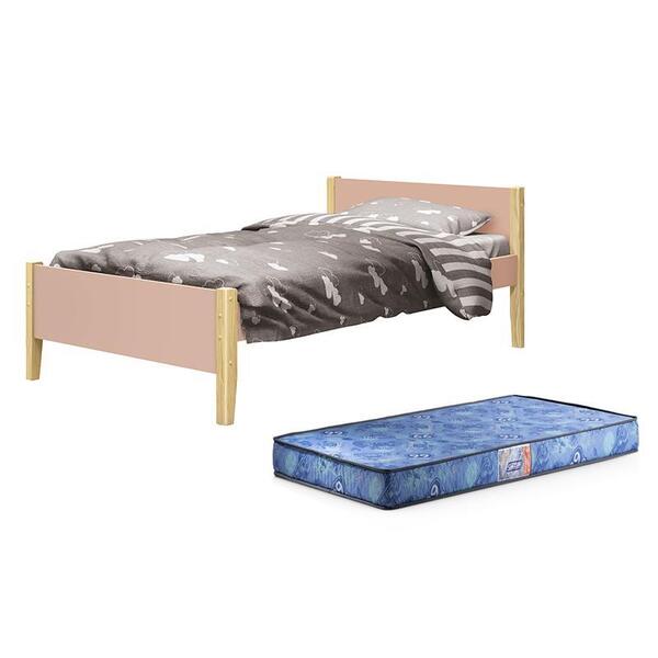 Cama Solteiro Simba Com Pés Madeira Natural E Colchão D20 - R