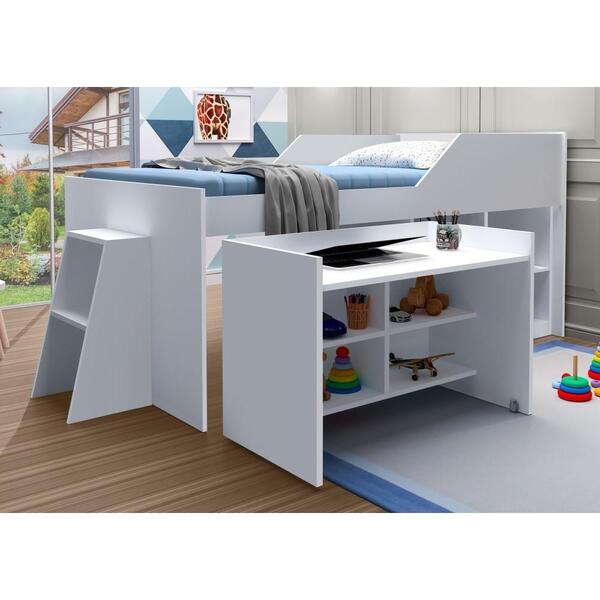 Cama Solteiro Sophia Branco Com Escrivaninha