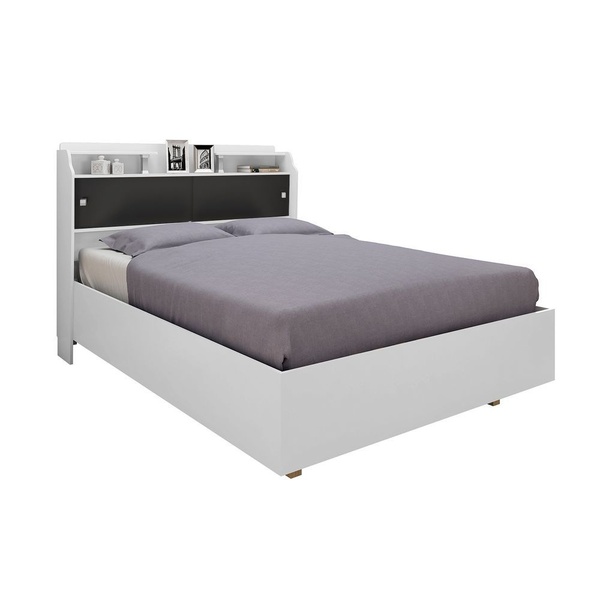 Cama Super Box Casal Com Cabeceira Elisa 138 - Branco/Preto