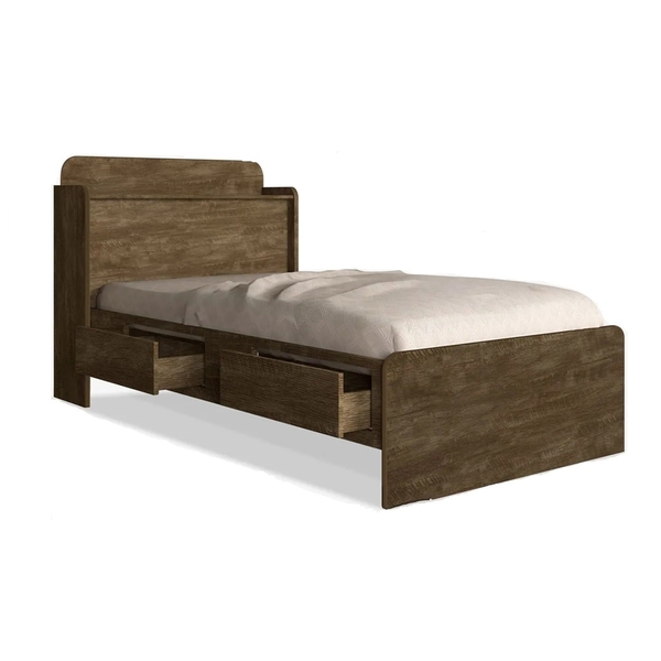 Cama Tamires Baú 2 Gavetas Solteiro Castanho – Vj Móveis