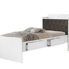 Cama Tamires Baú 2 Gavetas Solteiro Com Capitonê Branco/nogal