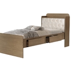 Cama Tamires Baú 2 Gavetas Solteiro Com Capitonê Castanho/beg