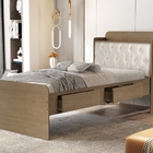 Cama Tamires Baú 2 Gavetas Solteiro Com Capitonê Castanho/beg
