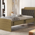 Cama Tamires Baú 2 Gavetas Solteiro Com Capitonê Freijó/nogal