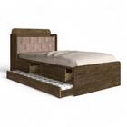 Cama Tamires Castanho Com Auxiliar Capitonê E 02 Colchões