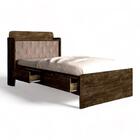 Cama Tamires Castanho Com Capitonê Bege E Colchão