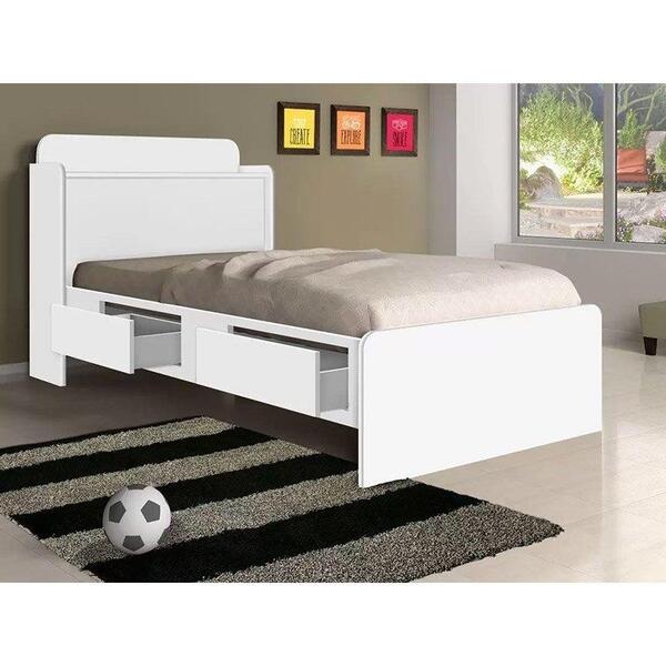 Cama Tamires Solteiro 0,88cm Branco Com Capitonê Bege - Cambel