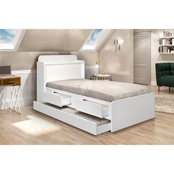 Cama Tamires Solteiro 0,88cm Com Auxiliar Branco Com Capitonê