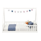 Cama Viúva Infantil Montessori Branco Madeira Casa Com Estrad