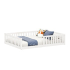 Cama Viúva Infantil Montessori Branco Madeira Casa Com Estrad