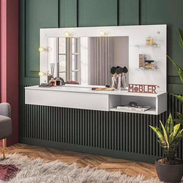 Camarim Penteadeira Suspensa Lumiere Espelho Quarto Branco