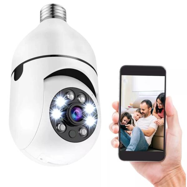 Camera Ip Segurança Tipo Lâmpada Giratoria Wifi Vigilância Hd