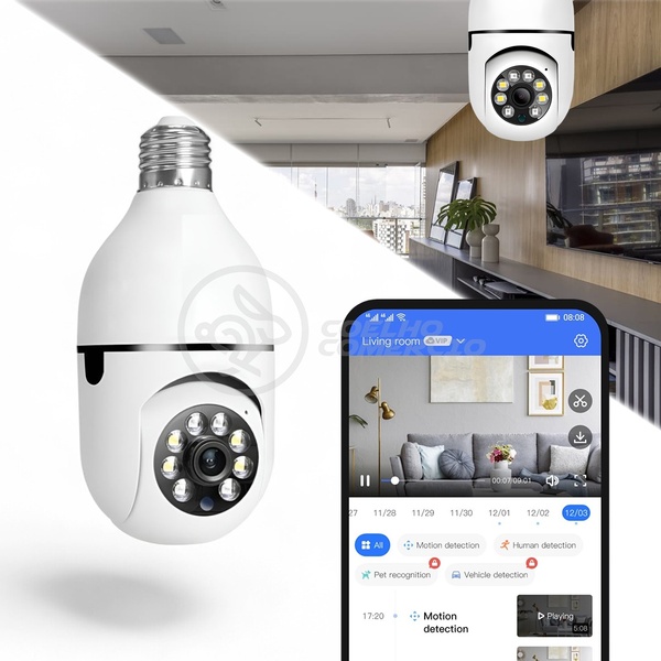 Câmera Ip Wi-fi Rosqueável E27 Hd Com Áudio Detector De Movim