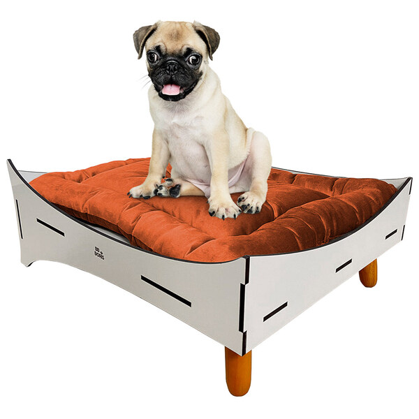 Caminha Pet Cachorro Premium Mdf Champagne Pés Palito Almofad