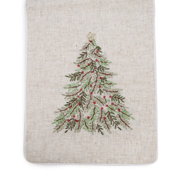 Caminho de Mesa Pinheiro Off White e Verde 35x180cm Natal Cromus