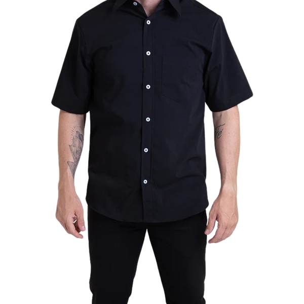Camisa Tricoline Manga Curta Preto  G  Preto