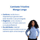 Camisete Tricoline Manga Longa Azul Plácido  P  Azul Plácido