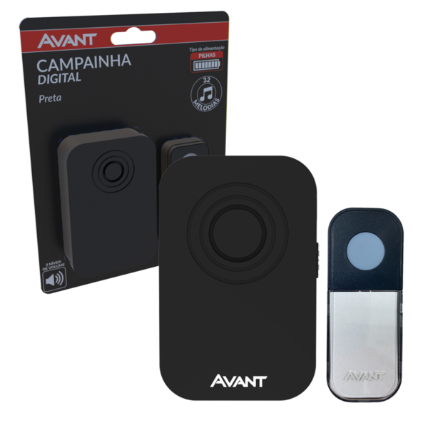 Campainha Digital Preta Sem Fio Pilha Residencial Wireless