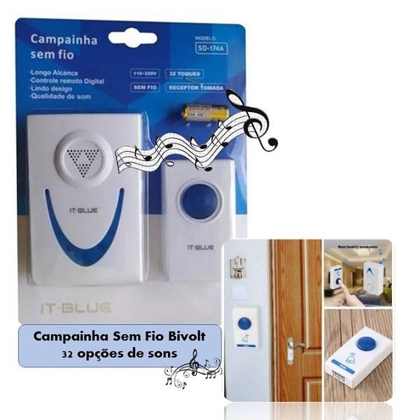 Campainha Sem Fio Casa Escritorio Escola Bivolt 32 Toques