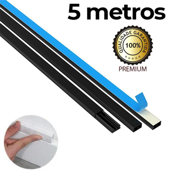 Canaleta Preta 5 Metros Com Fita Adesiva Dupla Face Cola Marc
