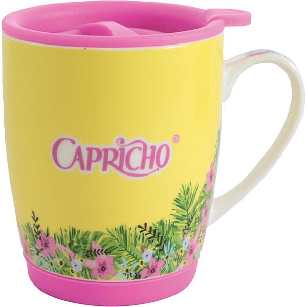 Caneca 350ml Zona Criativa Love Summer Com Tampa E Base Silic
