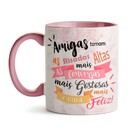 Caneca Amigas Tornam A Vida Mais Feliz Interior E Alça Rosa