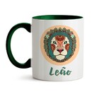 Caneca Aquarela Signo Leão - Interior E Alça Verde Escuro