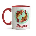 Caneca Aquarela Signo Peixes - Interior E Alça Vermelho