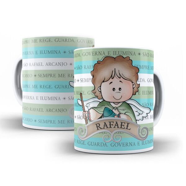 Caneca Arcanjo Rafael Em Cerâmica Branca 325ml Aa