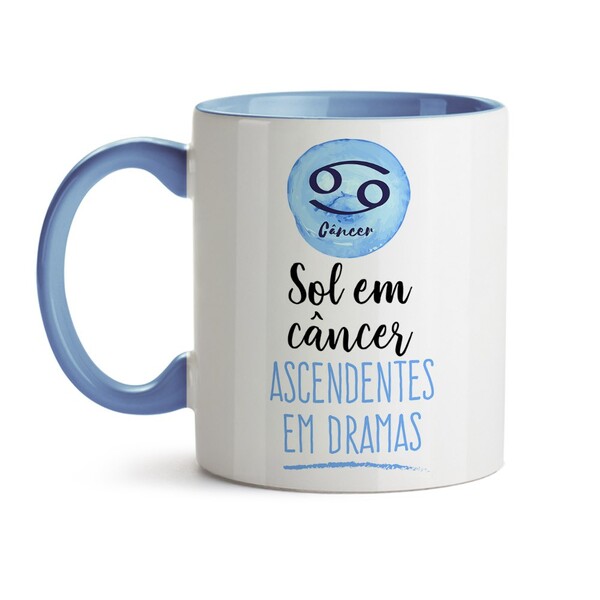 Caneca Astral Meu Signo Cancer - Interior E Alça Azul Claro