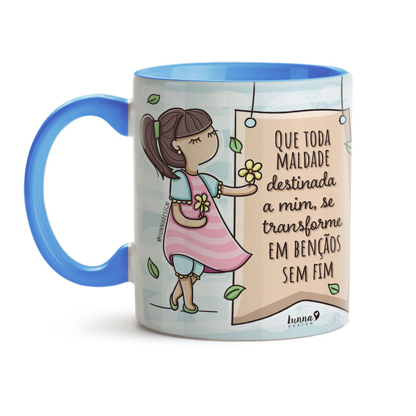 Caneca Bençãos Sem Fim - Interior E Alça Azul Claro