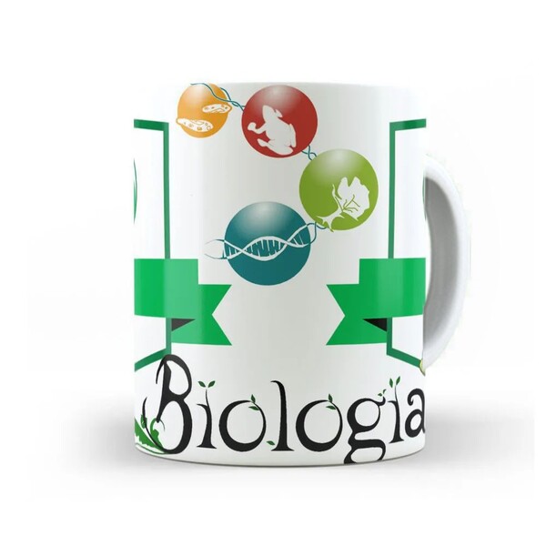 Caneca Biologia Ícones Interior E Alça Branca