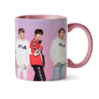 Caneca Bts Integrantes Fundo Lilás Interior E Alça Rosa