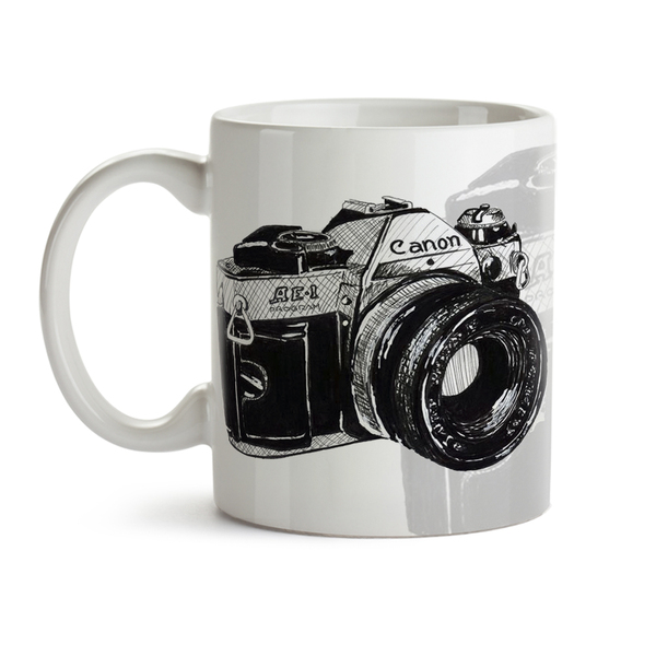 Caneca Câmera Canon Vintage Interior E Alça Branca