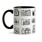 Caneca Câmeras Fotográficas P&b Interior E Alça Preta